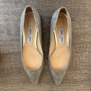 JIMMY CHOO SILVER/GOLD GLITTER POINTY TOE BLOCK HEELS FLAT BALLERINE SIZE 39